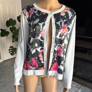 Floral Cardigan with Pink and Green Accents